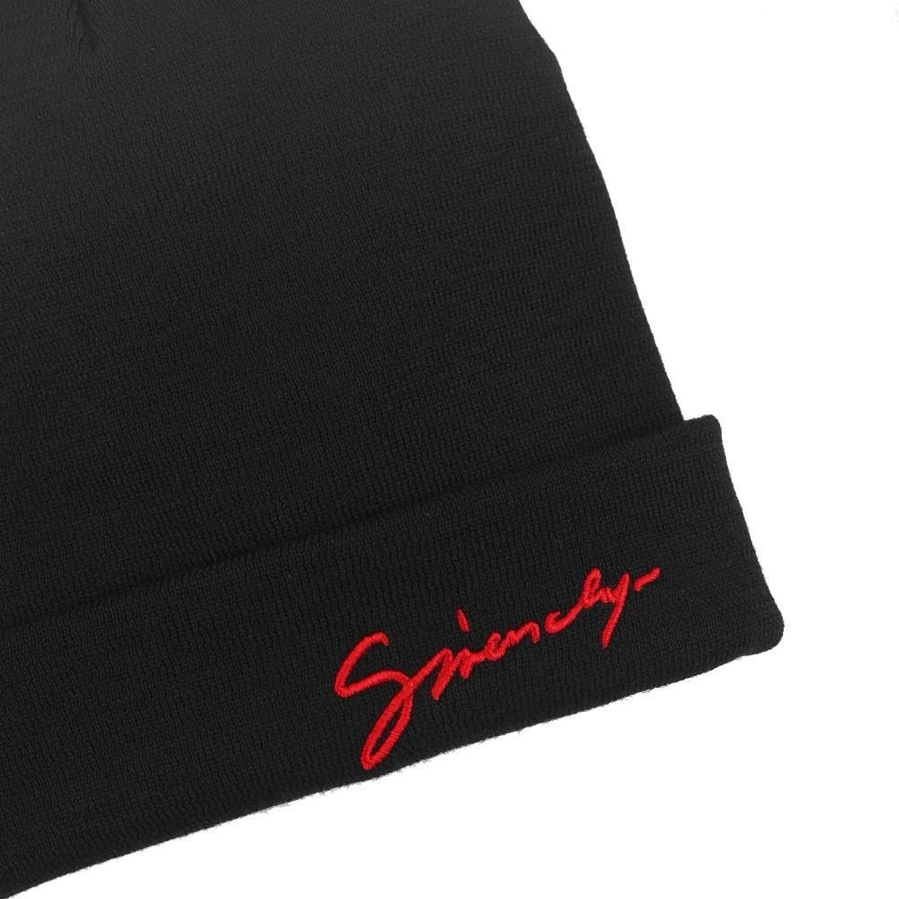 GIVENCHY UNISEX SCRIPT LOGO WOOL BEANIE BLACK RED - Picture 6 of 11